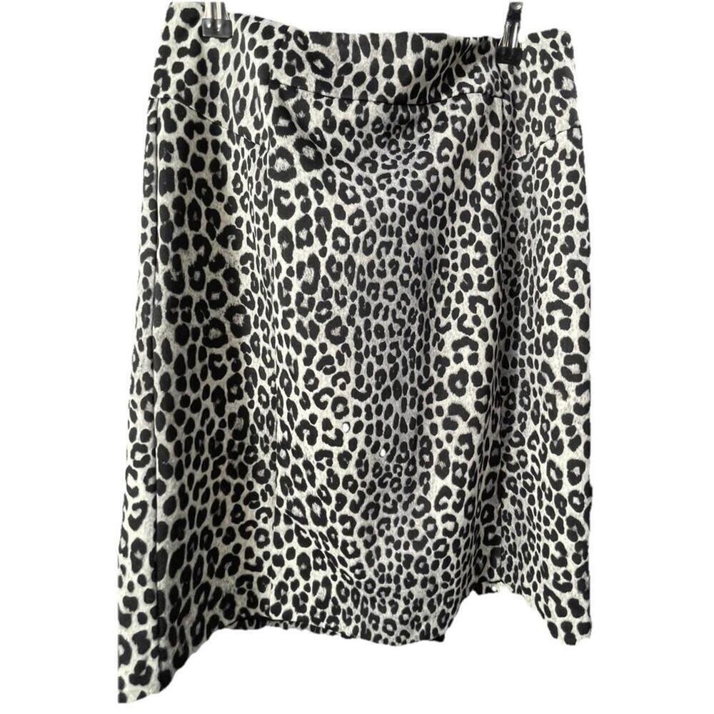 Michael Kors Skirt Womens Leopard Animal Print Back Zip Pencil Gray Black M